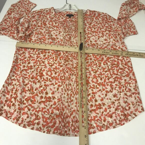 Talbots Top Womens P Peach Orange Pintuck Notch V Neck Long Sleeve Blouse - Picture 8 of 10